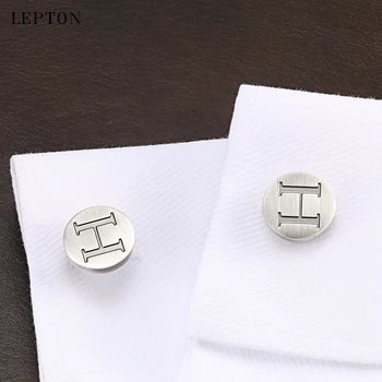 Лептонные Букви H азбука копчета за Ръкавели За Мъже Антични със сребърно покритие Кръгли Букви H копчета за ръкавели за Мъже маншета на ризата си копчета за Ръкавели