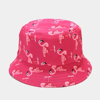 Панама с фламинго, шапка, ежедневни реверсивная дамски панама, градинска солнцезащитная двустранен дрехи, памучен солнцезащитная шапка с принтом, шапка от слънцето, директна доставка