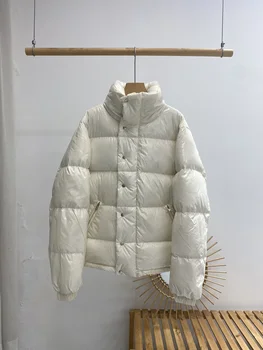 Топло висококачествено дамско яке, дебел Зимен 90% бял Утиный пух, Подходящи За студено време, Ежедневното палто с цип, с качулка