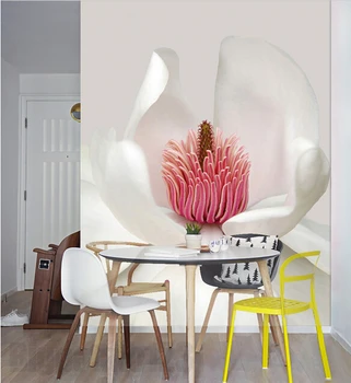 Изработена по поръчка на 3D голям стенопис, красиви и свежи бели цветя, цъфтящи цветя, тапети за хола, стенни тапети за спалнята