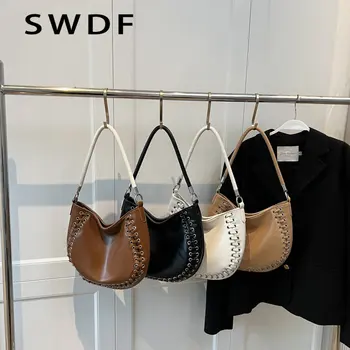SWDF Обикновена Чанта за Рамо от Мека Кожа, за Жени, Модерна Чанта през Рамо, Луксозен Дизайнерски Портфейл, Чанта с Високо Качество, Чанта-Тоут