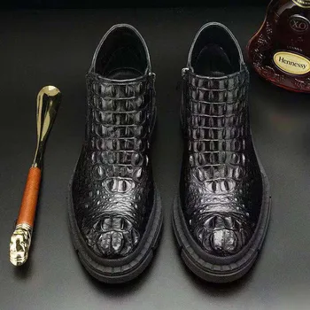 Hexiaofengdedian / мъжки обувки от крокодилска кожа, обувки от крокодилска кожа; мъжки обувки; кожени обувки; зимни гумена подметка; дебела подметка