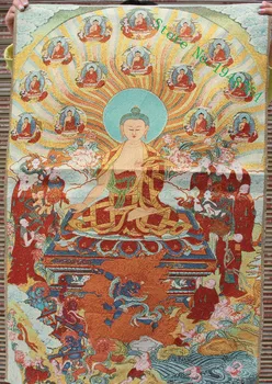 36-инчов Тибетски Коприна бродерия Буда Шакямуни Тханка Картини, Стенопис-684