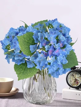 32cmH най-Високо качество за една комбинация от 3 бр. Изкуствени сините Hydrangeas Коприна цветен букет Изкуствени цветя за Декорация на Дома