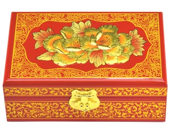 Китайски 2-Слойный Ретро Дървен Замък за Бижута с Огледало, Ръчно изработени Рисувани Цветя на Сватбени Ковчег За Бижута Очарователен Дисплей Кутии Калъф За Съхранение