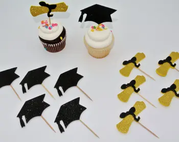 брилянтна училищна выпускная Шапка и диплома на cupcake топперсфуд Избира Сватбена детски душ моминско парти украса за маффинов
