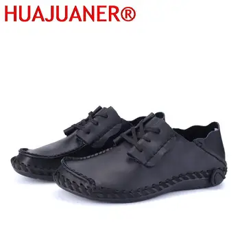 HUAJUANER/ 2022 Лятна Кожена ръчно изработени обувки, мъжки Кожени ежедневни обувки размер Плюс 50, Дишащи обувки от телешка кожа с кухи грах
