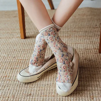 Японски Корейски Модни Дамски Чорапи с Цветна Бродерия в стил Харадзюку, ретро Реколта Улични чорапи за Екипажа, Дамски Чорапи