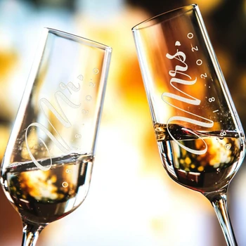 2 Бр. Сватбени Чаши Персонализирани Чаши за Шампанско Кристал, Подарък за Парти Сватбена Чаша за Наздравици за Годишнината, за Двойки