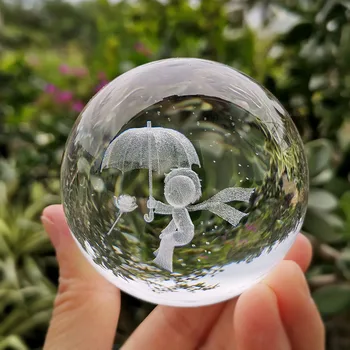 Кристална 3D Топка Фигурка на Ангел Стъклена Лазерно Гравиране на Обхвата на преспапиета Украса на Дома Масата Декорация на Фън Шуй Занаяти Подаръци