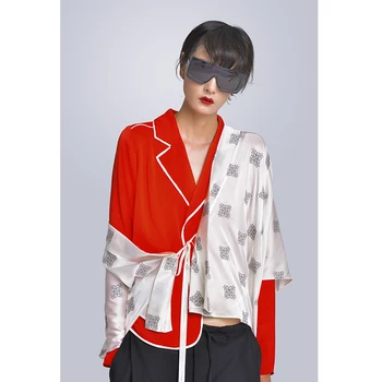 MISHOW Седмица на модата в Милано Пролет/Лято 2020 Г., Женски на комплект от три елемента, Блуза с отложным яка, Нередовен нос, Дълги панталони-6