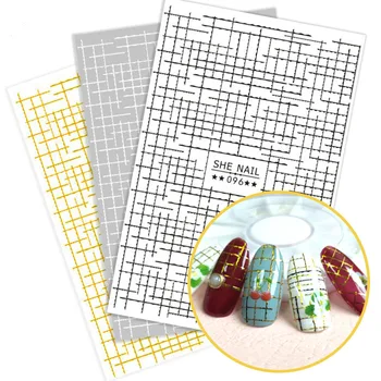 Златни 3D стикери за дизайн на ноктите геометрични етикети САМ криви ивици на линейни листа за стикери за нокти маникюр лепило дъски