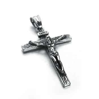 Колие от неръждаема стомана, сребро винтажным Кръста на Исус с окачване от титанов стомана