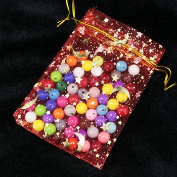 100шт 9x12 см Рисованные Торбички От Органза Звезда Луната Червен цвят Сватбена Коледен Подарък Чанта, Бижута, Опаковки, торби, Чанти